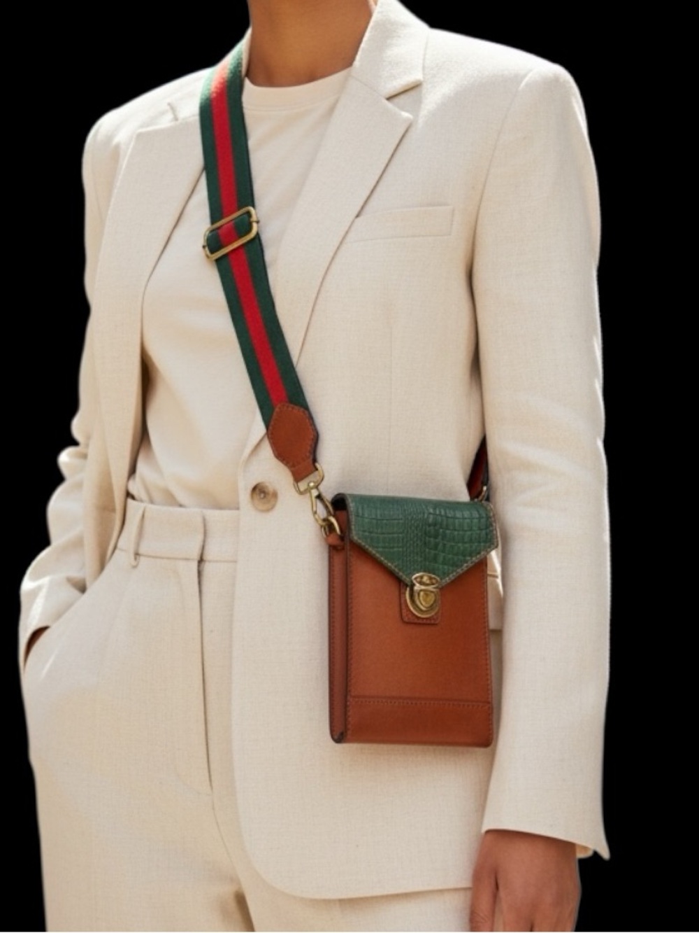 Crossbody Bag in brown and green Genuine leather Cowhide Leather Women  Purse